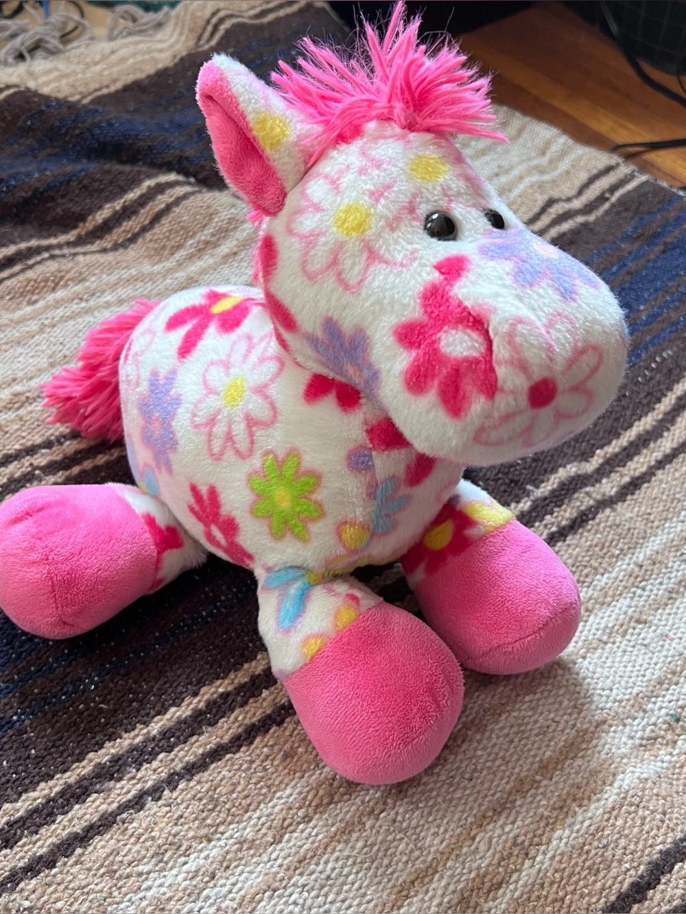 Vintage 90s Flower Power Fiesta Plush Pony Horse Stuffed Animal Toy